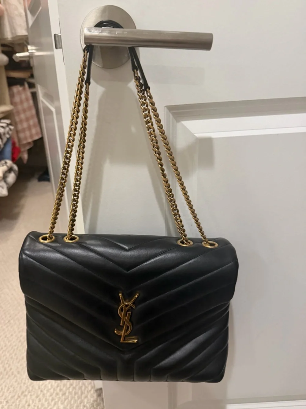 Saint Laurent Medium Loulou Matelassé Leather Shoulder Bag - Black w/ Gold